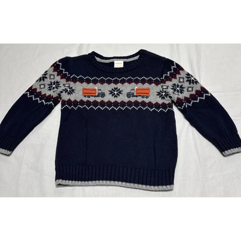Gymboree Toddler Boys Size 18-24 months Pullover Sweater DUMPTRUCK  Navy blue